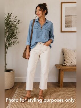 Jane and Delancey Light Blue Chambray Lyocell Lace-Up Denim Shirt